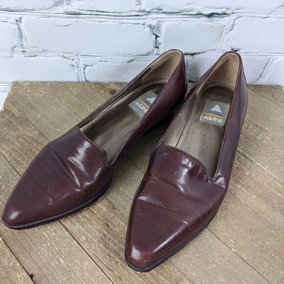 Vintage Aldo Brown leather flats loafers pointed toe slip on shoes for women 6.5 - Picture 1 of 9